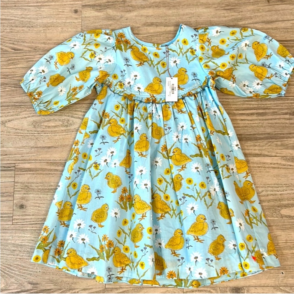 **NWT** Pink Chicken Light Blue Dress with Yellow Chick and Floral Pattern - Picture 5 of 5